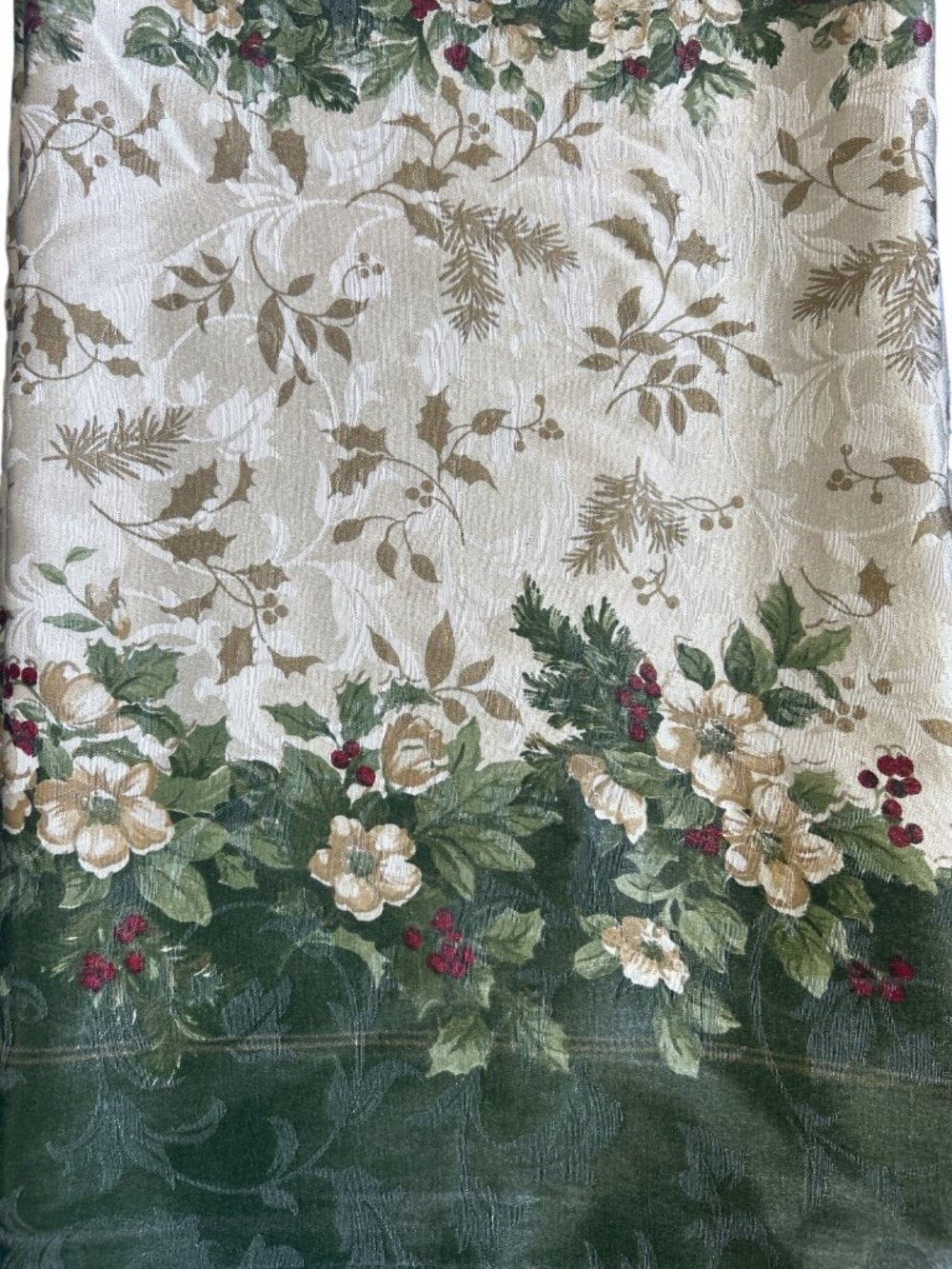 Vtg Christmas Magnolia Holly Tablecloth Rectangular 58"x118" L Elegant Holiday